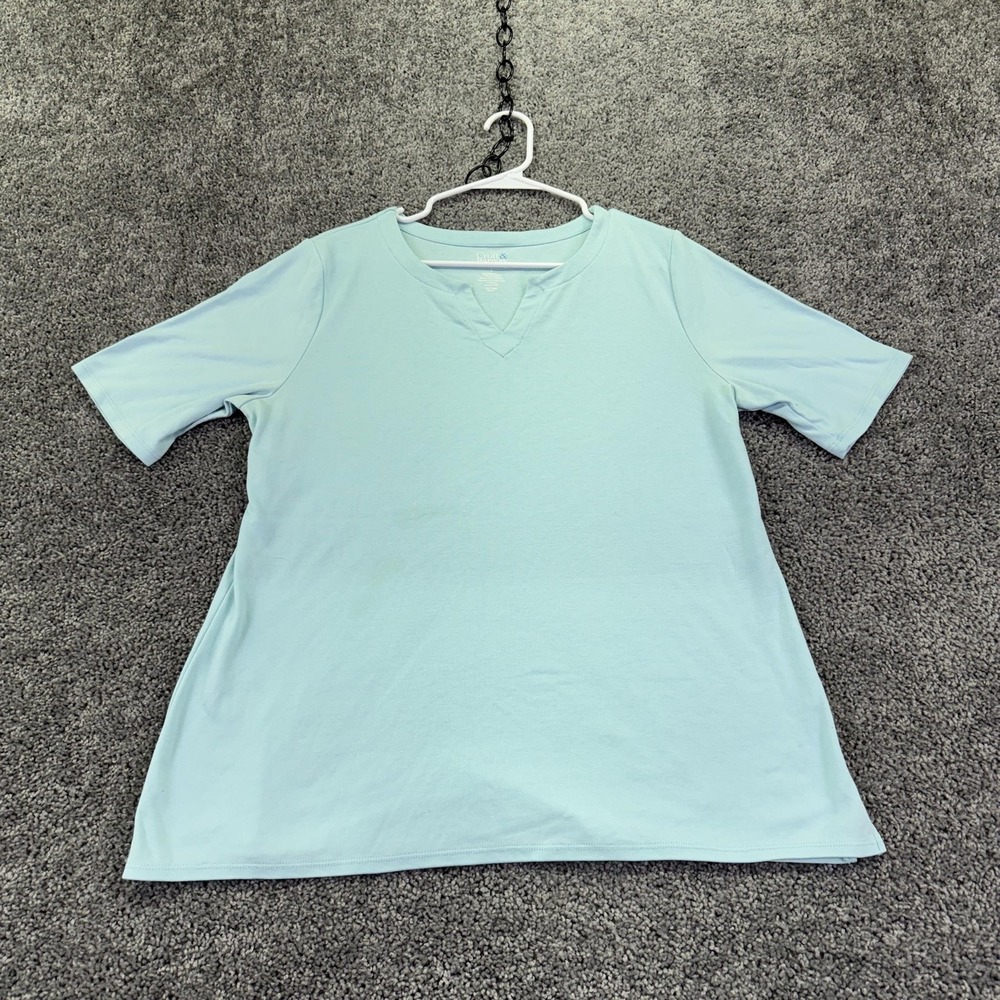 Croft & Barrow Shirt Womens L Blue V Neck Tunic T Shirt Summer Casual Relaxed